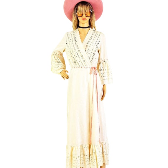 ivory peasant dress Vintage Chantal Thomass Ivory Crochet Yoke Damask Peasant Dress 1970s   Palm Beach Vintage
