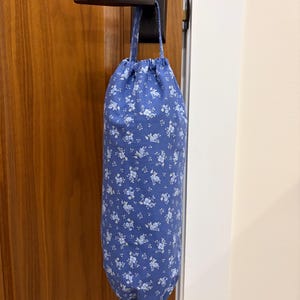 Handmade Grocery Bag Holder | Plastic Bag Dispenser | Kitchen Storage | Pantry Organizer 13 Blue Floral
