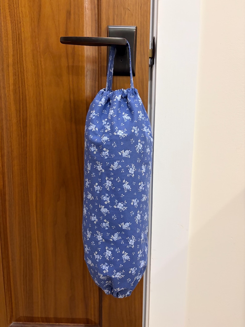 Handmade Grocery Bag Holder | Plastic Bag Dispenser | Kitchen Storage | Pantry Organizer 13 Blue Floral