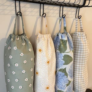 Handmade Grocery Bag Holder | Plastic Bag Dispenser | Kitchen Storage | Pantry Organizer 3 Pink Sun