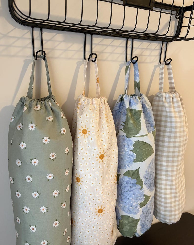 Handmade Grocery Bag Holder | Plastic Bag Dispenser | Kitchen Storage | Pantry Organizer 3 Pink Sun