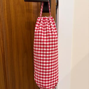 Handmade Grocery Bag Holder | Plastic Bag Dispenser | Kitchen Storage | Pantry Organizer 20 Red Gingham