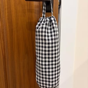 Handmade Grocery Bag Holder | Plastic Bag Dispenser | Kitchen Storage | Pantry Organizer 22 Black Gingham