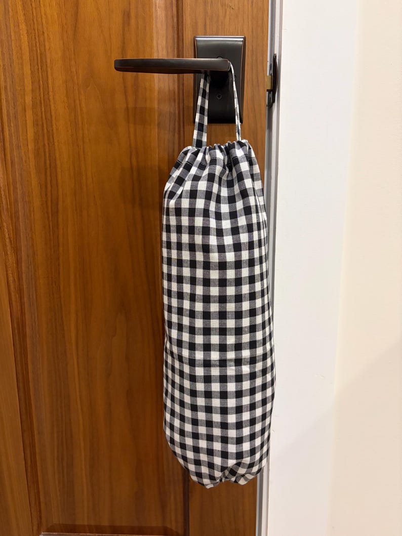 Handmade Grocery Bag Holder | Plastic Bag Dispenser | Kitchen Storage | Pantry Organizer 22 Black Gingham