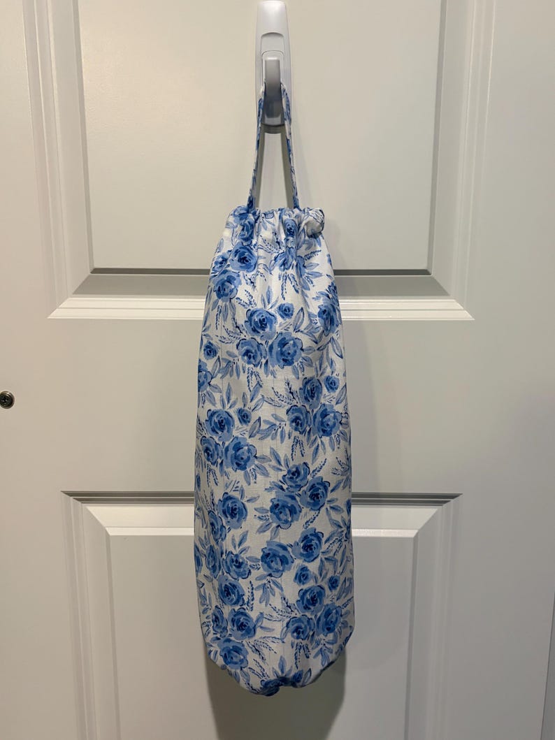 Handmade Grocery Bag Holder | Plastic Bag Dispenser | Kitchen Storage | Pantry Organizer 14 Blue Rose