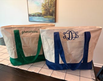 Custom Embroidered Tote Bag with Name or Initial | Personalized Canvas Tote | Monogram Tote Bag | Bridesmaid, Teacher or Mom Gift
