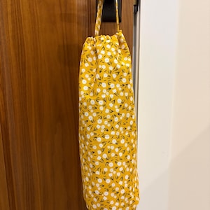 Handmade Grocery Bag Holder | Plastic Bag Dispenser | Kitchen Storage | Pantry Organizer 9 Mustard Floral 2