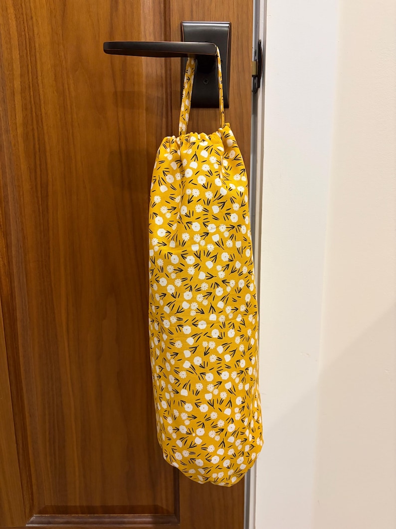Handmade Grocery Bag Holder | Plastic Bag Dispenser | Kitchen Storage | Pantry Organizer 9 Mustard Floral 2