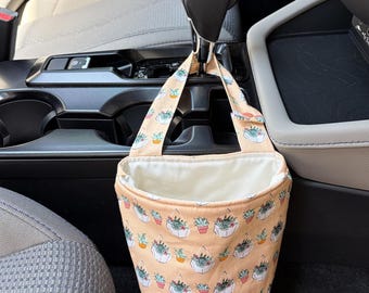 Handmade Fabric Car Trash Bag with Snap | Road Trip Essential Hanging Organizer