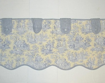 Waverly Country Life Blue Yellow Toile Quilted Valance Button Tab Curtain 50x15