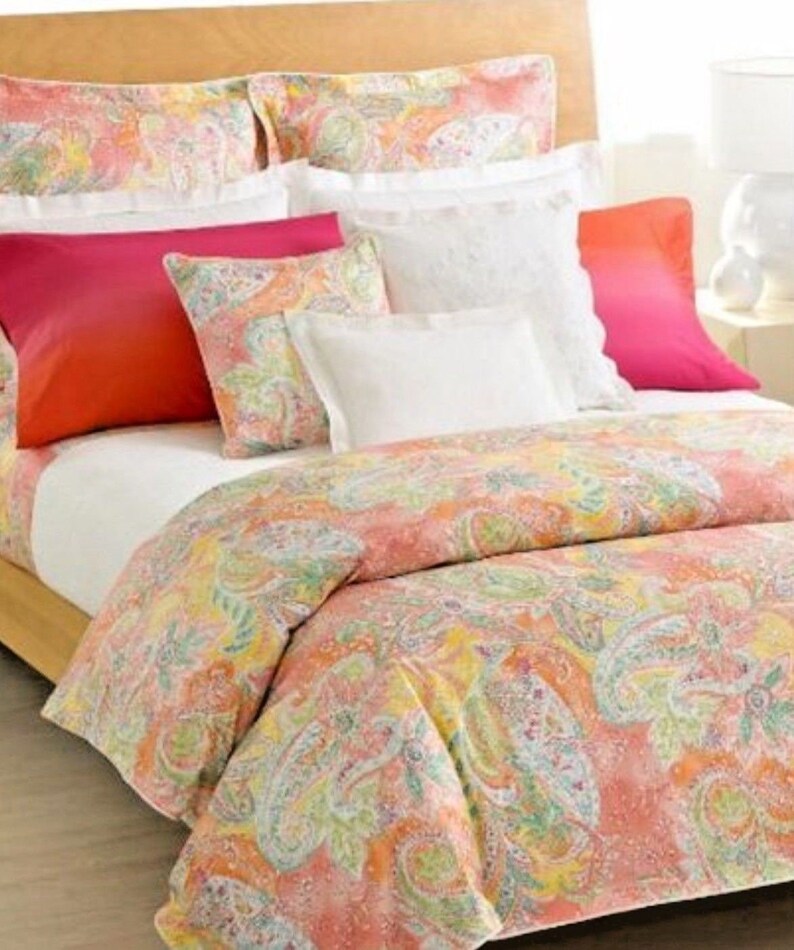 Ralph Lauren Jamaica Paisley Coral Euro Sham Set 100 Cotton Etsy