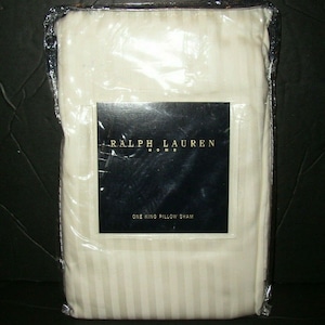 1 Ralph Lauren Hallowell Stripe Jacquard King Sham 100% Cotton Sateen Ivory Cream New Rare Italy