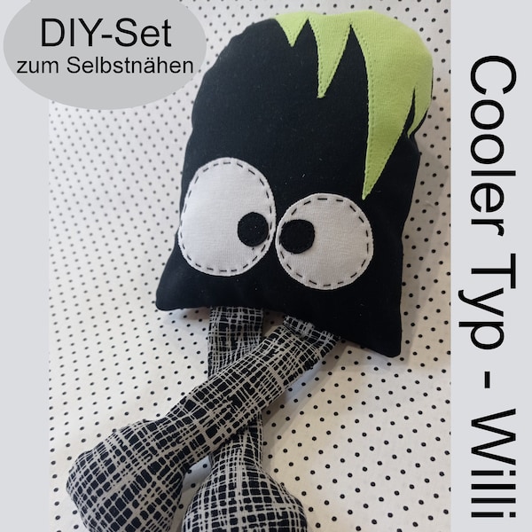 Cool guy Willi, worry monster, DIY kit to do it yourself, black, neon green