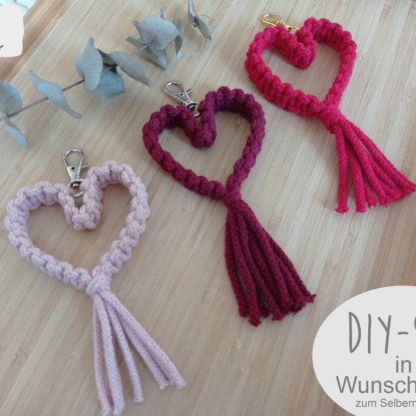 Makramee Herz Anhänger, DIY Kit, Valentinstag,  32 Farben, Boho, Material + Anleitung, Muttertag, Geschenk