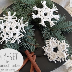 Poinsettia, Stars, DIY Kit, Set of 3, Macrame, Christmas, Pendant, Gift, Snowflake