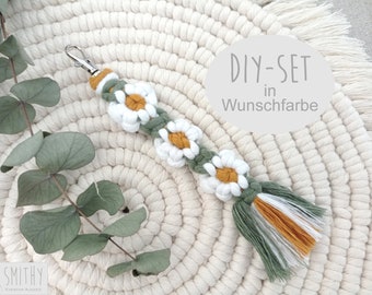 Makramee Daisy, DIY Kit, freie Farbwahl, Schlüsselanhänger, Anhänger, Boho, Material und Anleitung