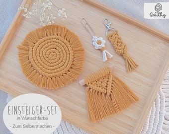 Makramee Einsteiger Set, DIY Kit, freie Farbwahl, Boho, Material + Anleitung, Geschenk, Rosa, Türkis, Grün, Natur, Grundknoten