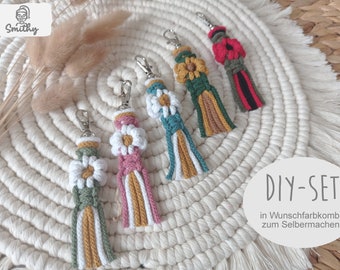 Makramee Daisy, DIY Kit, freie Farbwahl, Schlüsselanhänger, Anhänger, Boho, Material und Anleitung, Kinderprojekt