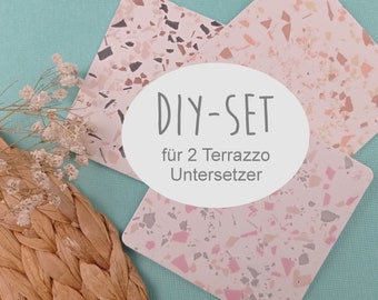 Terrazzo Bastelset, DIY Kit, 2 Untersetzer, freie Farbwahl, Keramik, Keraflott, Raysin, Boho, Geschenk, Weihnachten, Geburtstag