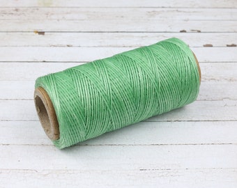 100 m Green waxed thread • Flat waxed thread • Hand stitching thread • light green thread • Waxed flat cord• Macrame waxed cord•