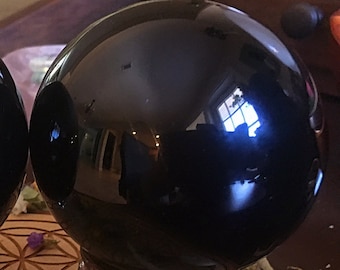 Black Obsidian Sphere Healing Crystal, Reiki Infused Crystals, Obsidian
