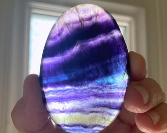Rainbow Fluorite Palm Stone, Third Eye Chakra Healing Crystal, Exact One, 2.25"