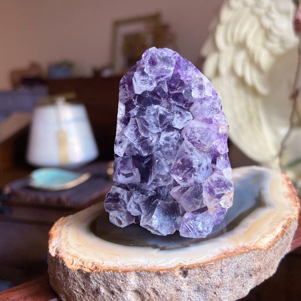 High Quality Amethyst Cluster Free Form With Chunky Points And Calcite