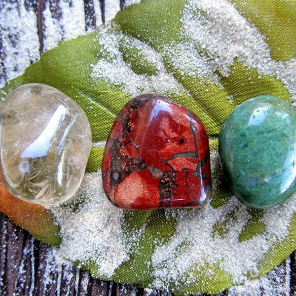 Brecciated Jasper, Smoky Quartz Healing Crystal, Moss Agate, Strength, Clear Energy, Grounding, Connection, Tumbled Stones