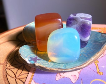 Wellness & Anxiety Crystal Set Trio, Amethyst, Opalite, Carnelian Tumbled Stones