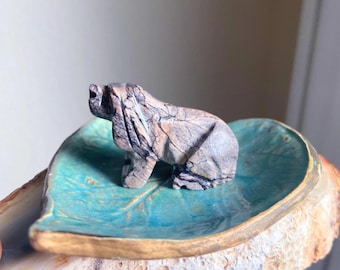 Picture Jasper Dog Figurine, Healing Crystal Statue, Root Chakra, Exact One, 1.5"