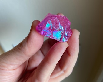 Raw Angel Aura Quartz Trio Crystal Set, Aqua Aura, Amethyst Aura & Pink Quartz, Spiritual Gift