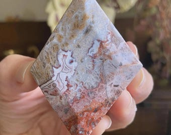 Diamante de ágata mexicana Crazy Lace: Talla de cristal para sanación del chakra raíz, 2,6"