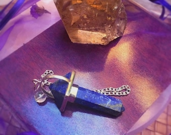 Péndulo de lapislázuli con cadena, chakras del tercer ojo y garganta, elegido intuitivamente, joyería de cristal curativo