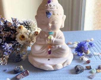 Praying Buddha Figurine | Chakra Gem Altar Decor (3 1/2")