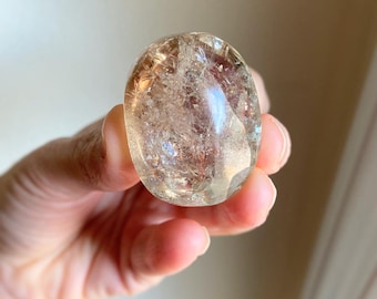 Smoky Citrine Palm Stone With Incredible Rainbow Flashes And Inclusions, Wealth Crystal, Manifestation Stone, Natural Gemstone, Top Quality