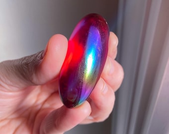 Fuchsia Angel Aura Quartz Palm Stone, Heart Chakra Healing Crystal, Exact One, 2"