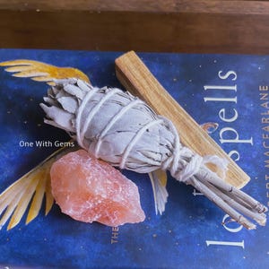 Energetic Cleansing And Protection Set | Himalayan Salt, White Sage & Palo Santo Bundle | Gift Set For Cleansing Space, Crystals And Self