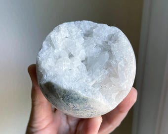 Clear Quartz Cluster Sphere,  Raw Open Face Crystal Ball, Exact One