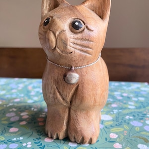 Hand Carved Wood Cat Figurine