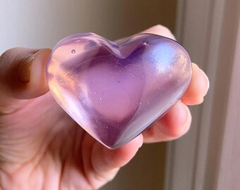 Pink Opalite Heart, Puffy Gemstone Heart, Self-Esteem, Meditation, Cleansing