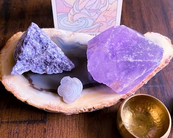 Sleepy Crystal Set: Spiritual Gift, Amethyst, Lepidolite And Desert Rose Selenite