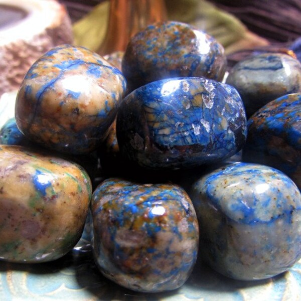 Rare Ajoite And Azurite Healing Crystals, Tumbled Stones, Spiritual, Third Eye, Visions, Messages, Memory, Harmony