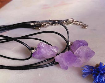 Raw Amethyst Cord Necklace: Rough Gemstone, Crystal Jewelry, Handmade