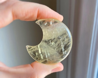 Lemon Quartz Crescent Moon, Healing Crystal Carving, Solar Plexus Chakra, Intuitively Chosen