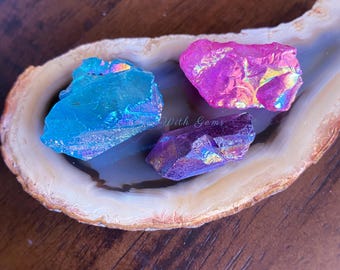 Angel Aura Quartz Crystals Trio Gift Set, Aura Stones, Divine Protection, Inner Guidance