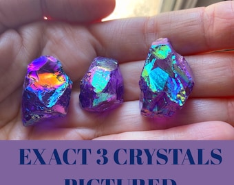 Raw Purple Angel Aura Quartz Crystals, Exact Trio Pictured