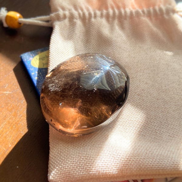Smoky Quartz Palm Stone: Grounding Healing Crystal, Reiki Infused