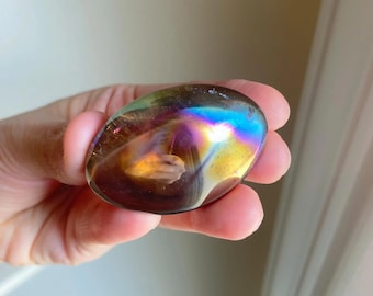 Angel Aura Smoky Citrine Palm Stone With Gorgeous Inclusions, Exact One, 1.75"