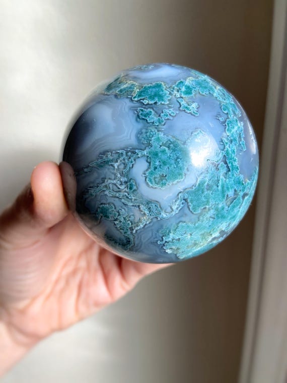 Premium Quality Moss Agate Sphere With Sugar Druzy, Heart Chakra Healing Crystal Ball, Exact One, 2.75"