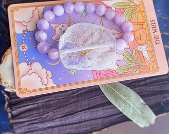 Kunzite Bracelet With Clear Quartz Crystal, Emotional Healing, Crown Chakra Jewelry, Made To Order